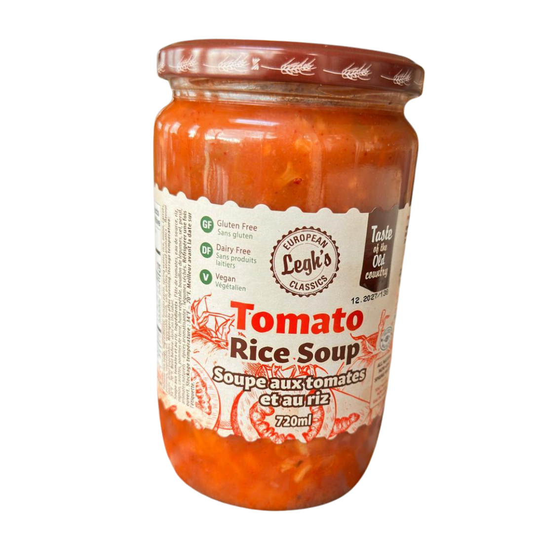 A glass jar of Legh's Tomato Soup